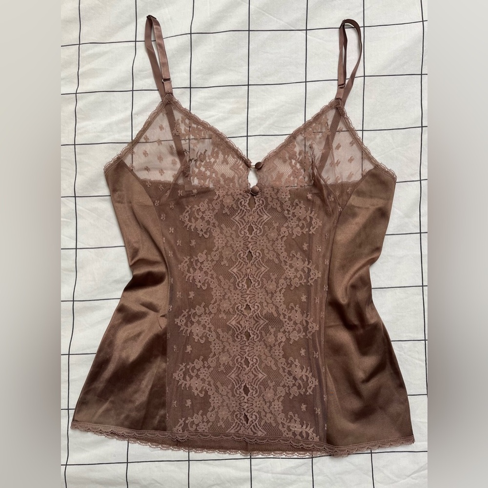 VTG 1970s Vanity Fair Brown Lace Lingerie Cami | Sz: 34 (Modern Small)